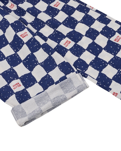 [SET] Blue Checkerboard Mesh Sleeveless Crop
