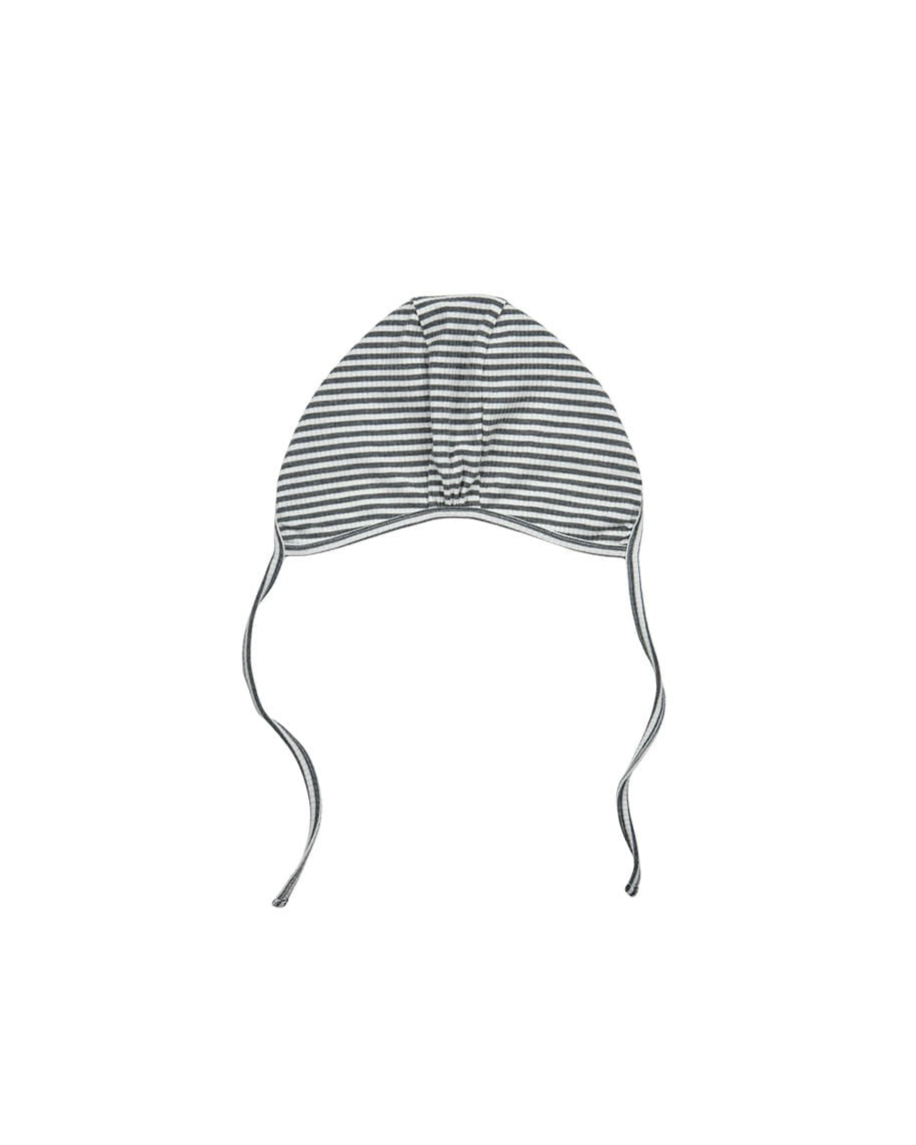 [BABY SET] Grey Stripe Rib Jumpsuit & Bib & Bonnet