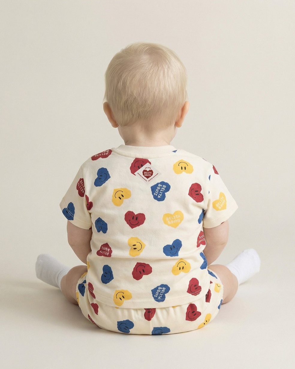 [BABY SET] Cream Smile Heart Pattern Shorts
