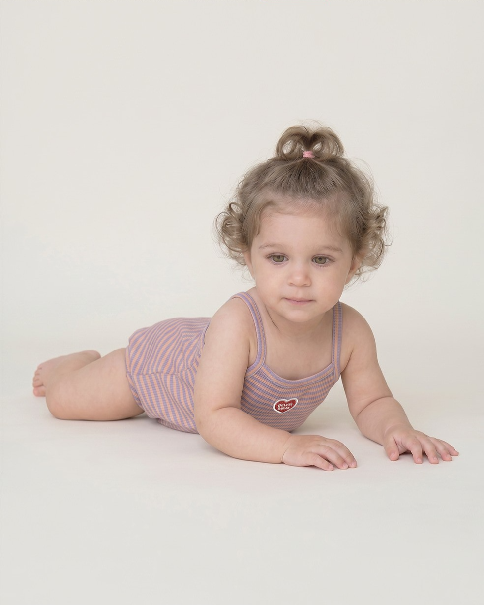 BABY GIRL Violet BB Heart Stripe Sleeveless Bodysuit