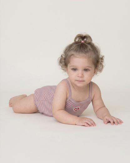 BABY GIRL Violet BB Heart Stripe Sleeveless Bodysuit