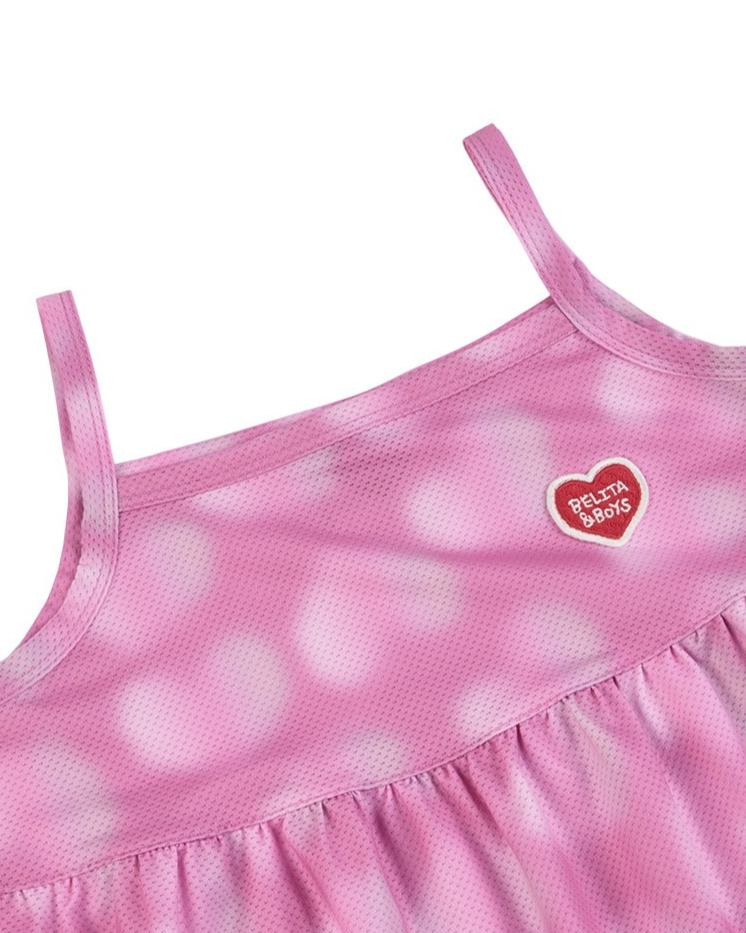 [GIRL SET] Pink Water Dye Heart Pattern Sleeveless Shorts