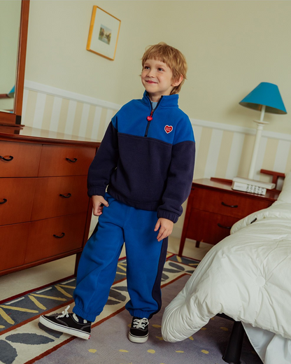 [SET] Navy BB Heart Color Block Fleece Half Zip up Jogger