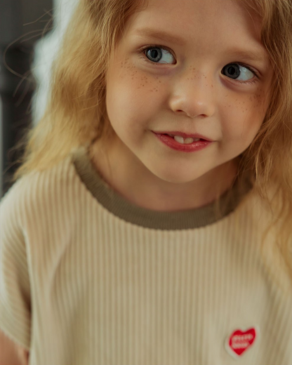 [SET] Beige BB Heart Color Block Velour Jogger