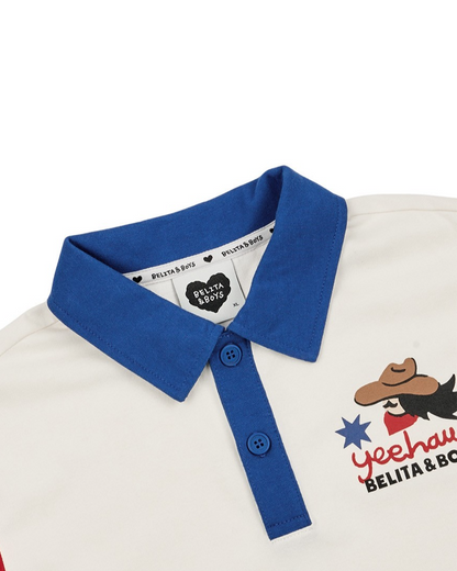 [SET] Cream Cowboy Color Block Collar Shirt & Shorts