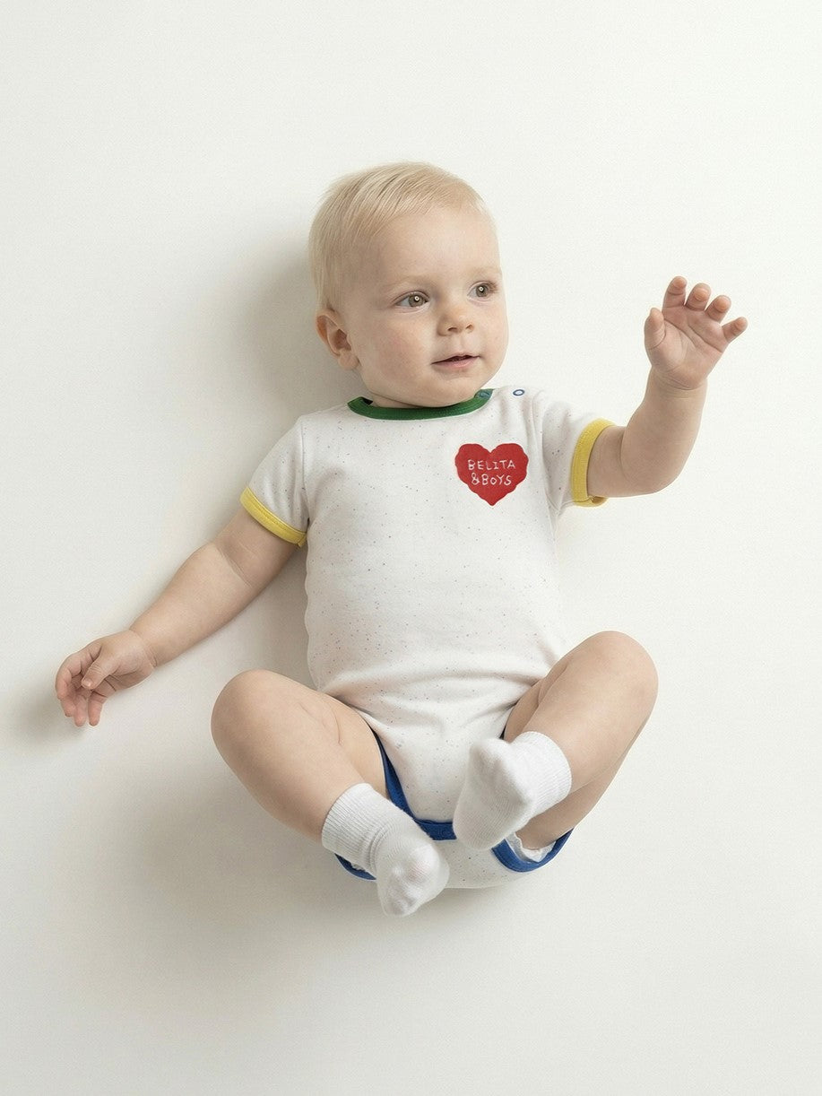 BABY Ivory BB Heart Rib Trim Bodysuit