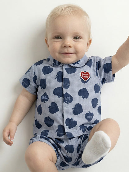 [BABY SET] Navy Bubble Apple Polysucker Shirt & Shorts