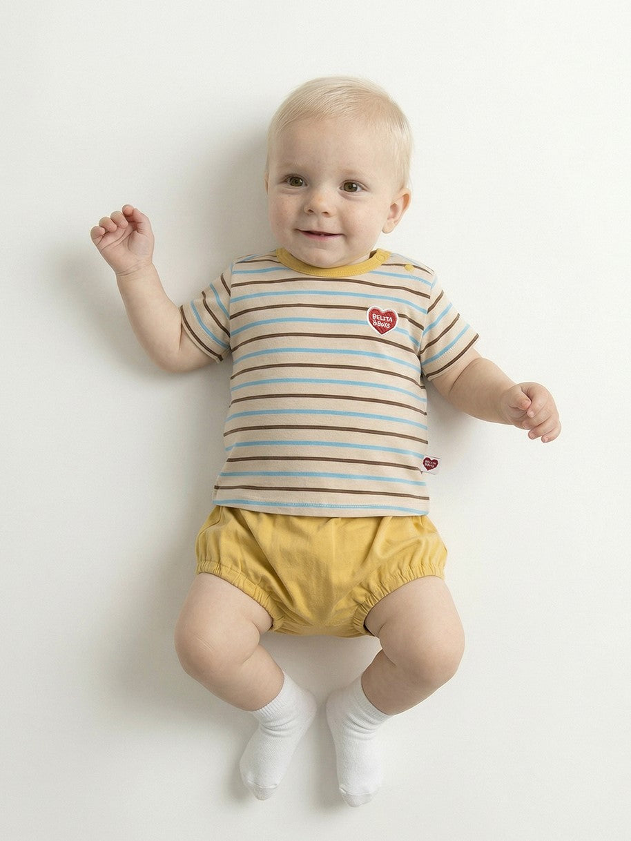 [BABY SET] Yellow BB Heart Multi Stripe Shorts