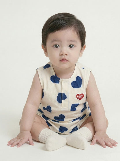 [BABY SET] Blue Heart Pattern Polysucker Sleeveless Shorts