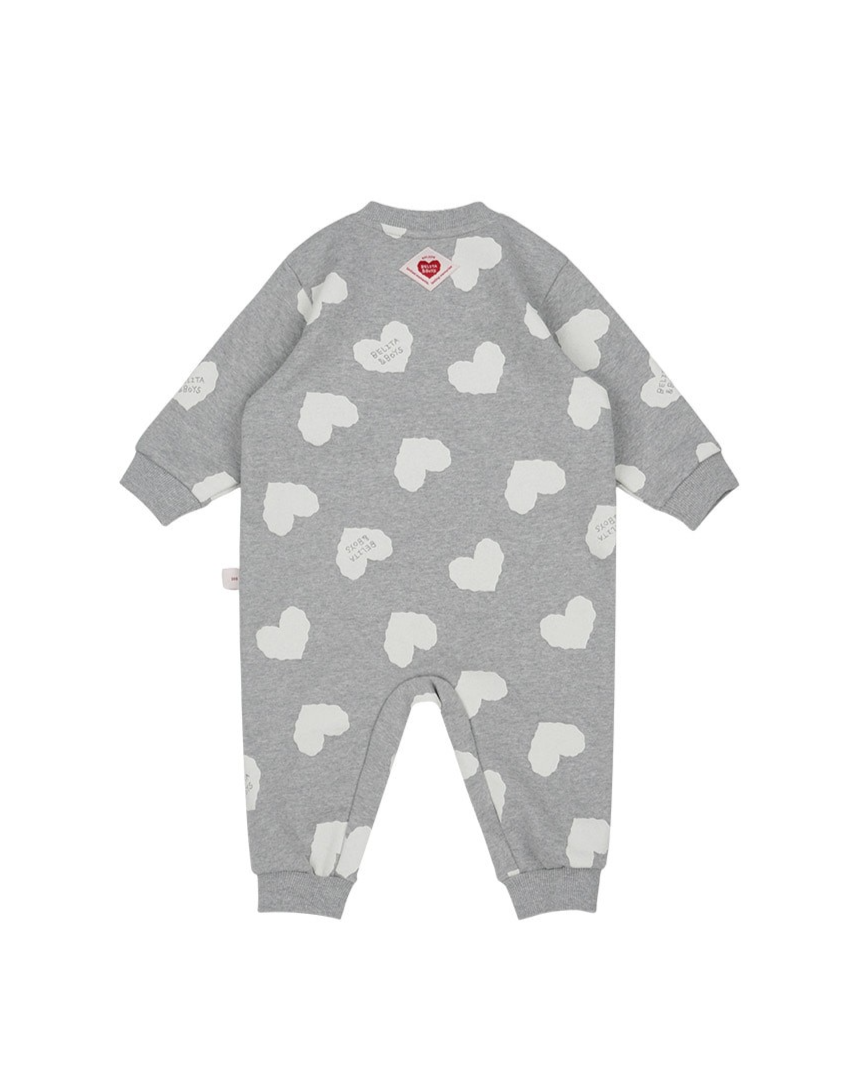 [BABY SET] Grey BB Heart Pattern Jumpsuit & Bonnet