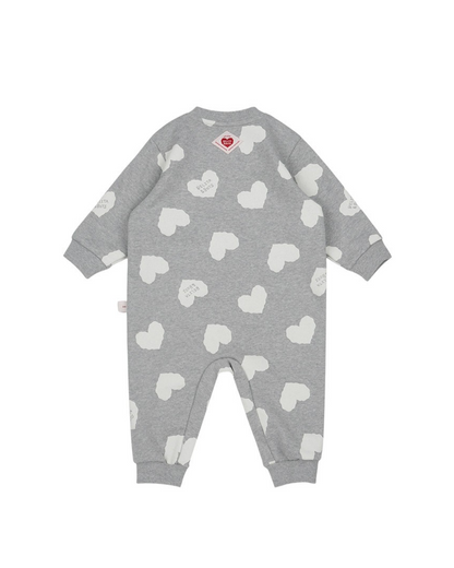 [BABY SET] Grey BB Heart Pattern Jumpsuit & Bonnet