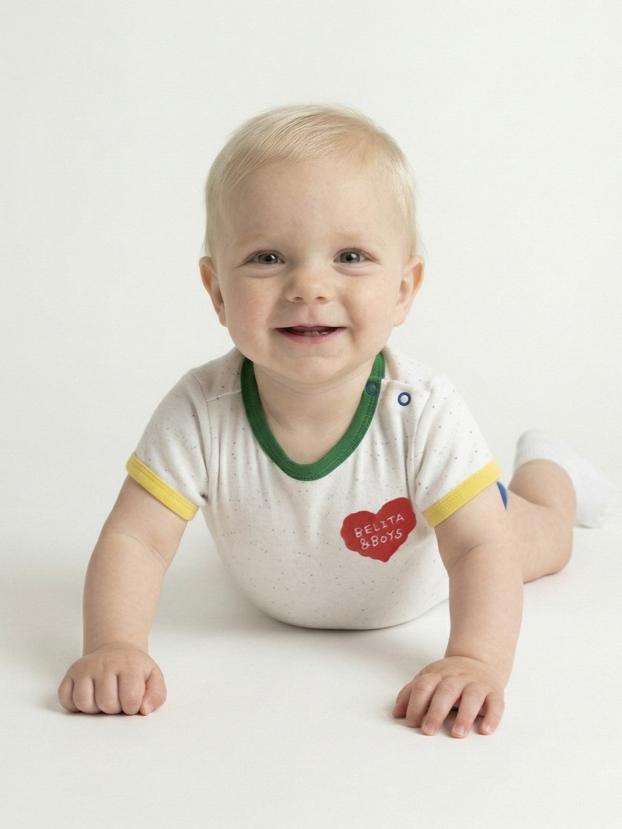 BABY Ivory BB Heart Rib Trim Bodysuit