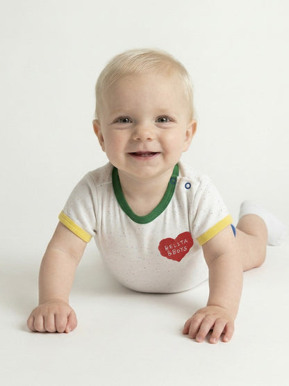 BABY Ivory BB Heart Rib Trim Bodysuit