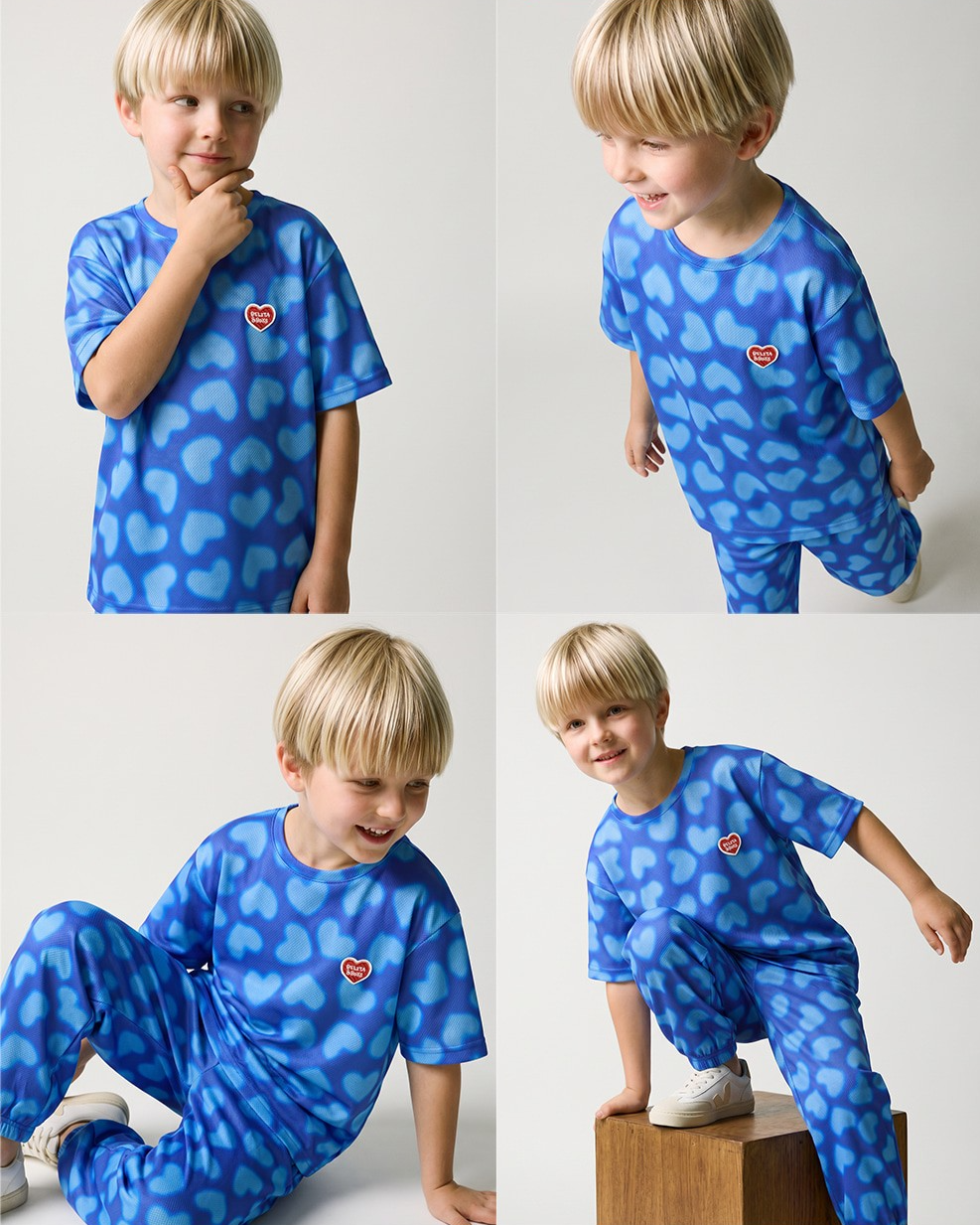 Blue Water Dye Heart Pattern Mesh Jogger