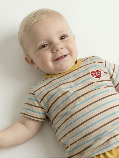 [BABY SET] Yellow BB Heart Multi Stripe Shorts