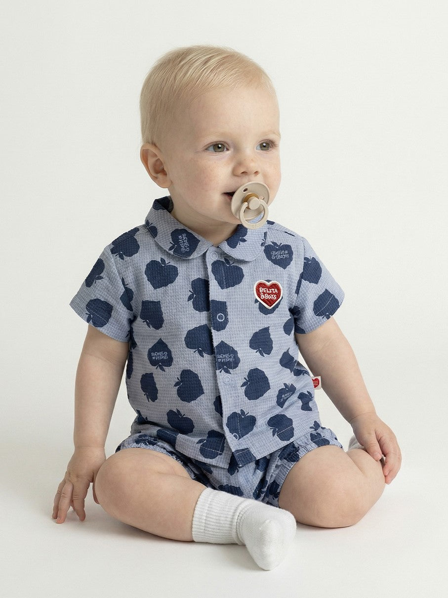 [BABY SET] Navy Bubble Apple Polysucker Shirt & Shorts