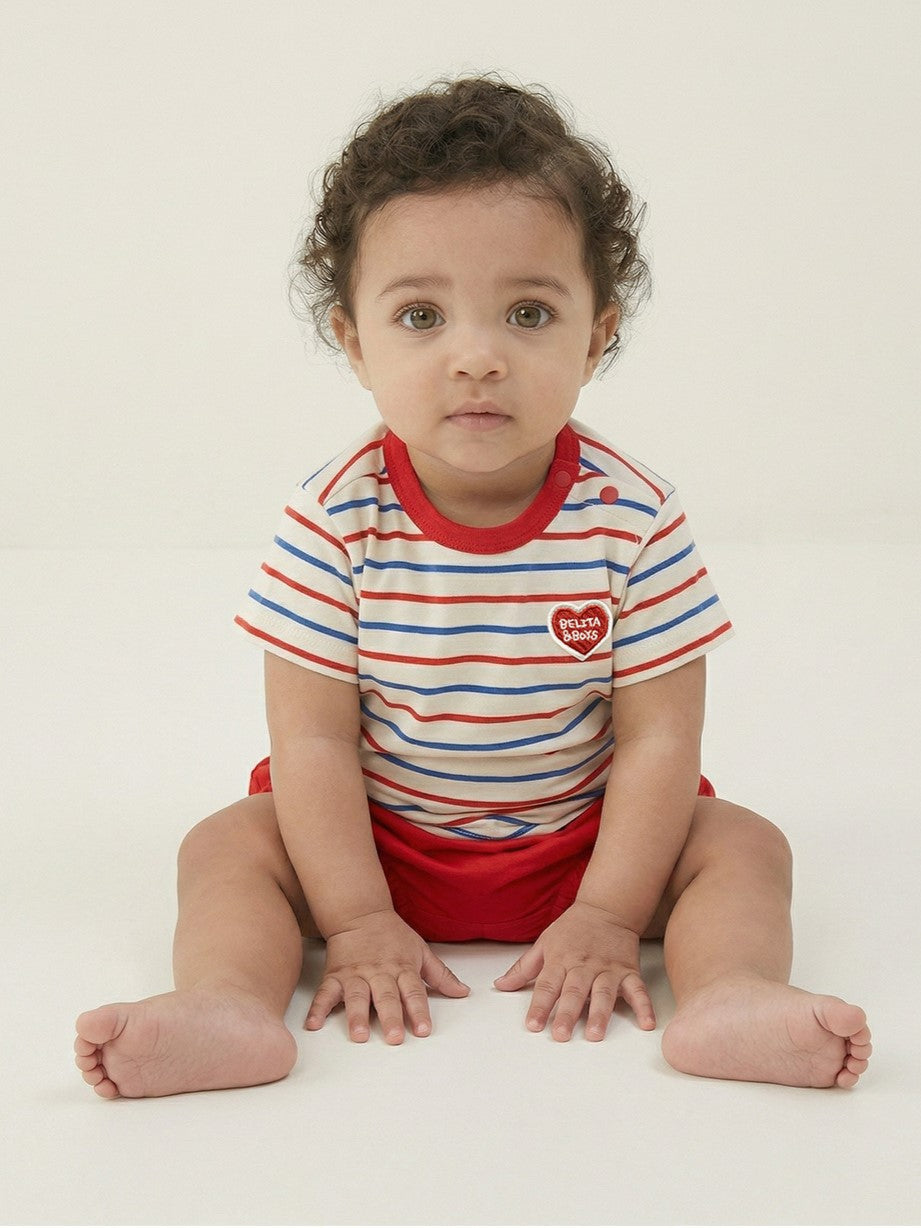 [BABY SET] Red BB Heart Multi Stripe Shorts