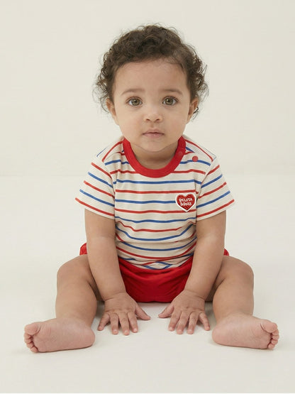 [BABY SET] Red BB Heart Multi Stripe Shorts
