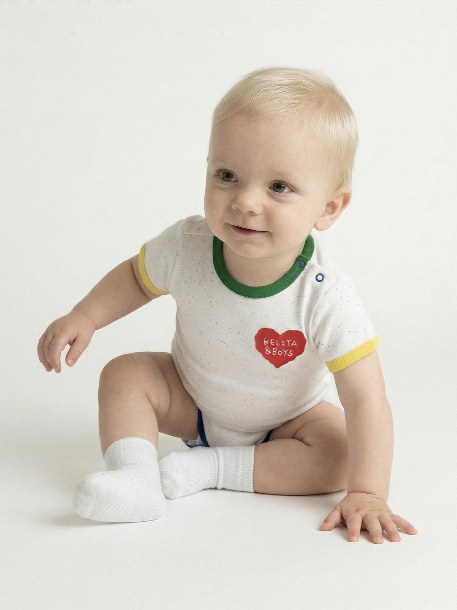 BABY Ivory BB Heart Rib Trim Bodysuit