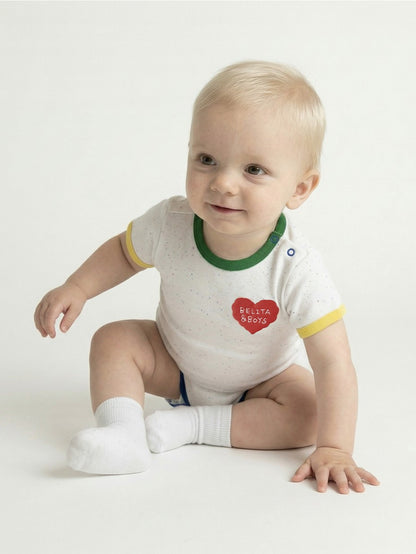 BABY Ivory BB Heart Rib Trim Bodysuit