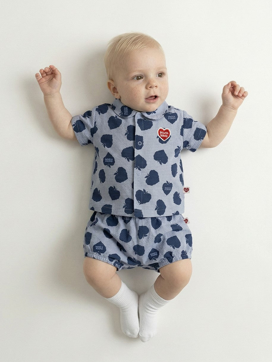[BABY SET] Navy Bubble Apple Polysucker Shirt & Shorts