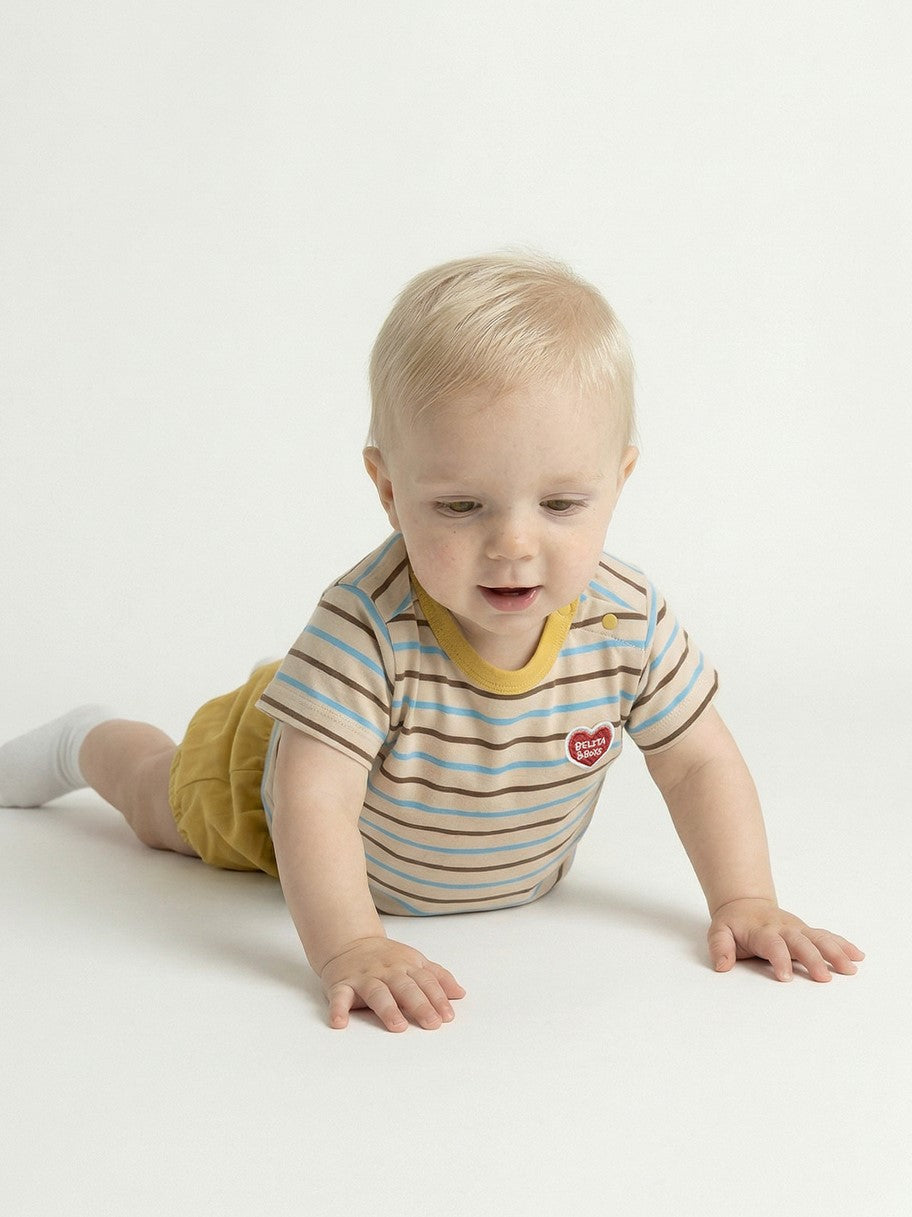 [BABY SET] Yellow BB Heart Multi Stripe Shorts