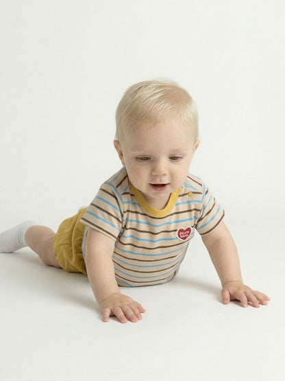 [BABY SET] Yellow BB Heart Multi Stripe Shorts