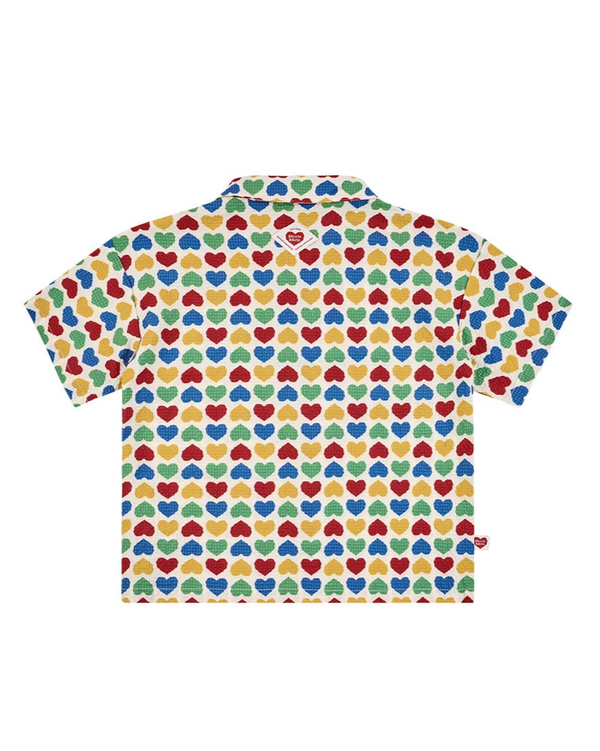 [SET] Cream Rainbow Heart Polysucker Shirt & Shorts