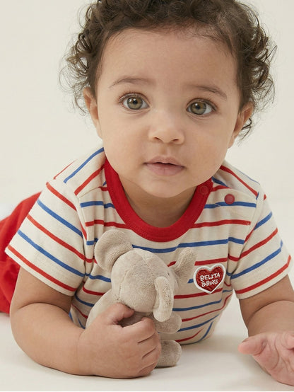 [BABY SET] Red BB Heart Multi Stripe Shorts