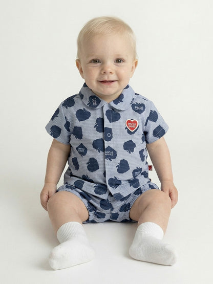 [BABY SET] Navy Bubble Apple Polysucker Shirt & Shorts