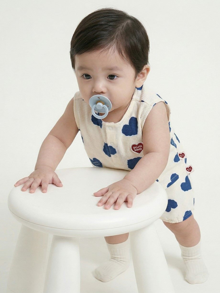 [BABY SET] Blue Heart Pattern Polysucker Sleeveless Shorts