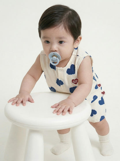 [BABY SET] Blue Heart Pattern Polysucker Sleeveless Shorts