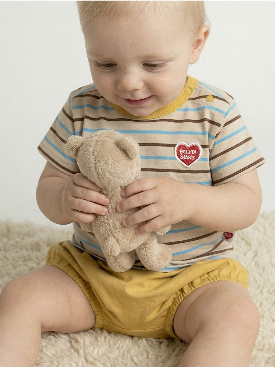[BABY SET] Yellow BB Heart Multi Stripe Shorts