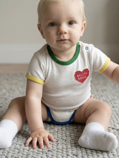 BABY Ivory BB Heart Rib Trim Bodysuit