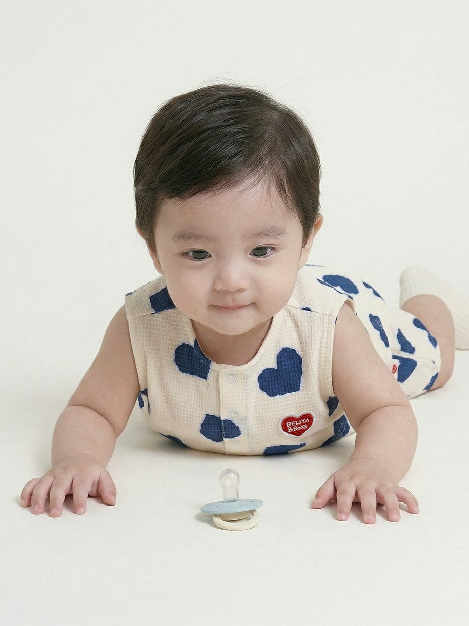 [BABY SET] Blue Heart Pattern Polysucker Sleeveless Shorts