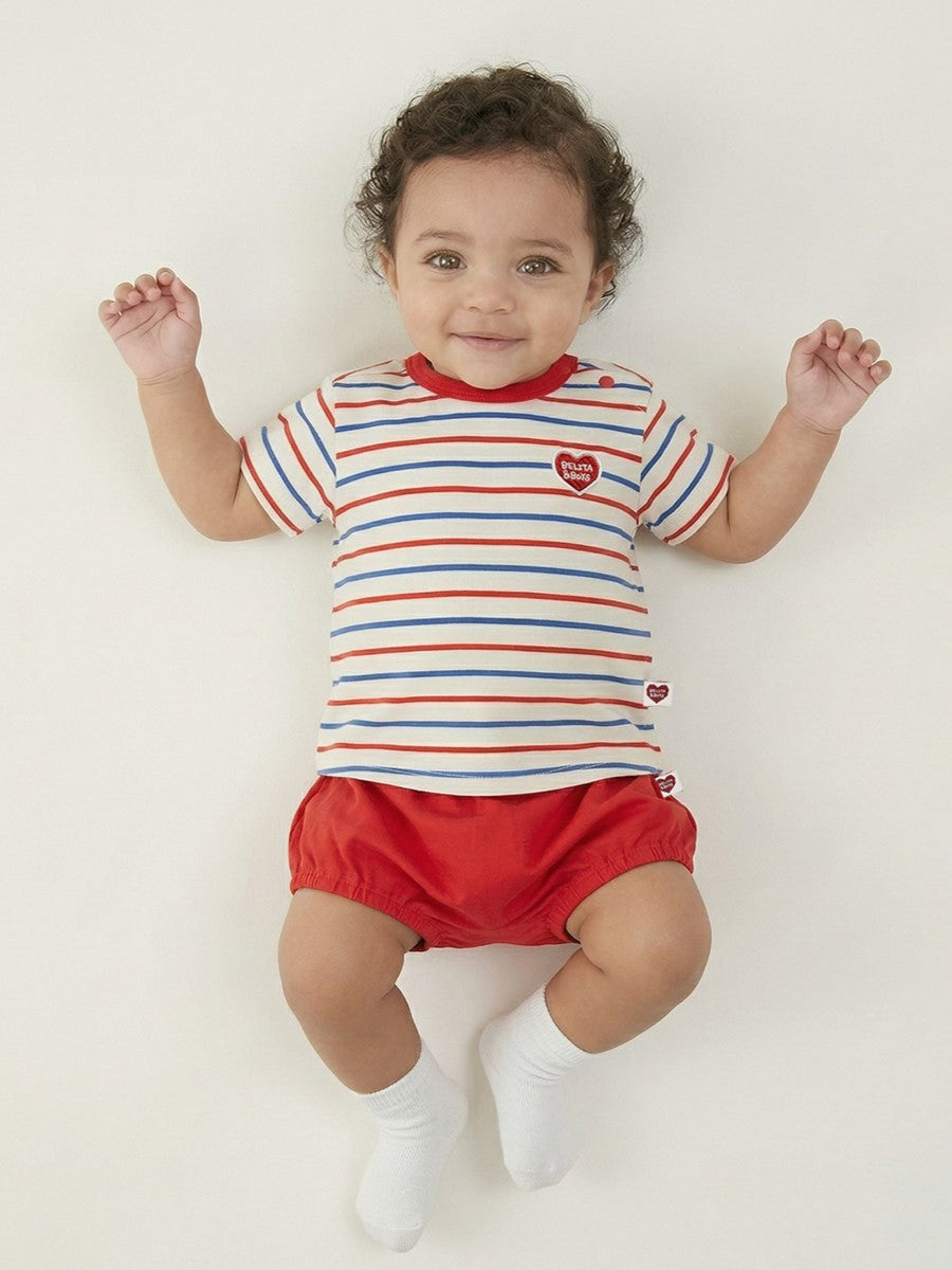 [BABY SET] Red BB Heart Multi Stripe Shorts