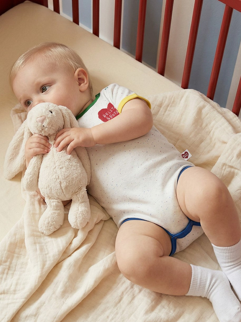 BABY Ivory BB Heart Rib Trim Bodysuit