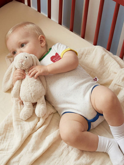 BABY Ivory BB Heart Rib Trim Bodysuit