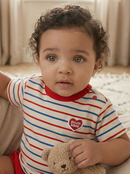 [BABY SET] Red BB Heart Multi Stripe Shorts