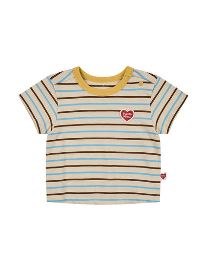 [BABY SET] Yellow BB Heart Multi Stripe Shorts