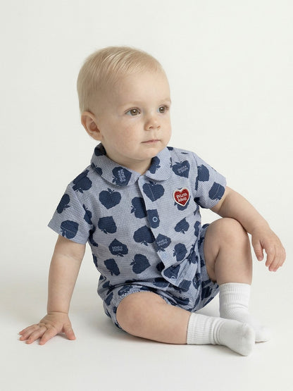 [BABY SET] Navy Bubble Apple Polysucker Shirt & Shorts
