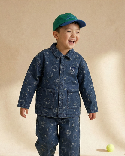 Blue Bubble Apple Pattern Denim Jacket