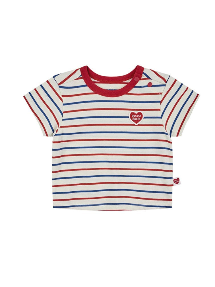 [BABY SET] Red BB Heart Multi Stripe Shorts