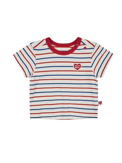 [BABY SET] Red BB Heart Multi Stripe Shorts