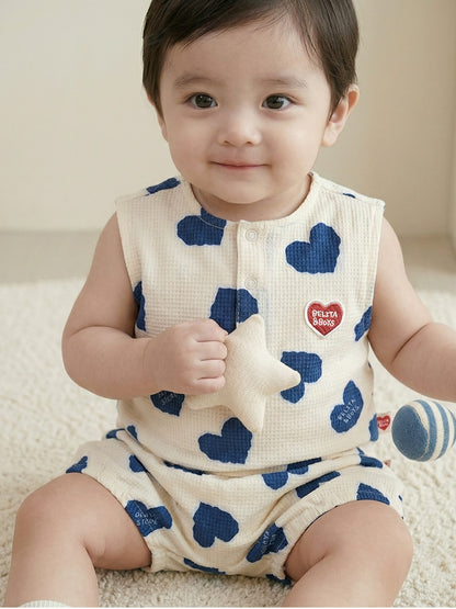 [BABY SET] Blue Heart Pattern Polysucker Sleeveless Shorts