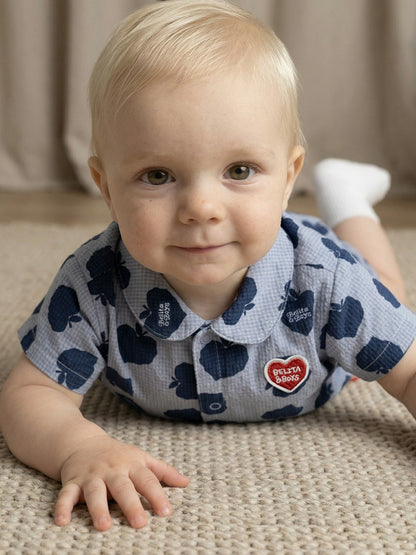 [BABY SET] Navy Bubble Apple Polysucker Shirt & Shorts
