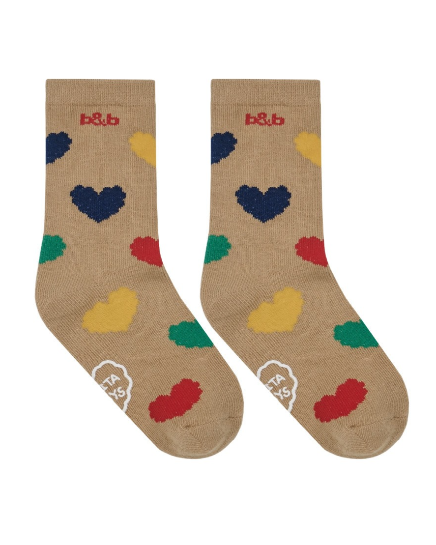 Camel BB Color Heart Pattern Socks