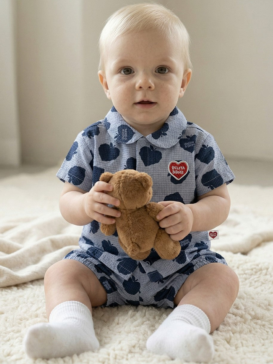 [BABY SET] Navy Bubble Apple Polysucker Shirt & Shorts
