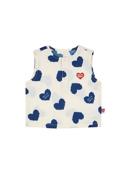 [BABY SET] Blue Heart Pattern Polysucker Sleeveless Shorts