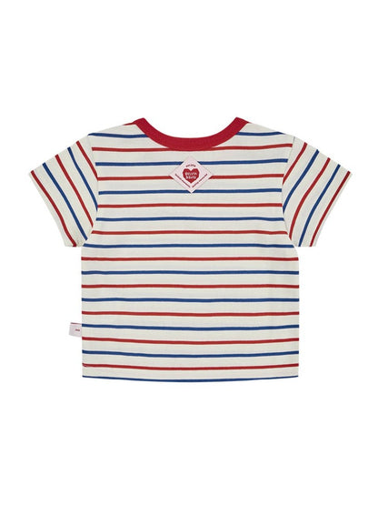 [BABY SET] Red BB Heart Multi Stripe Shorts
